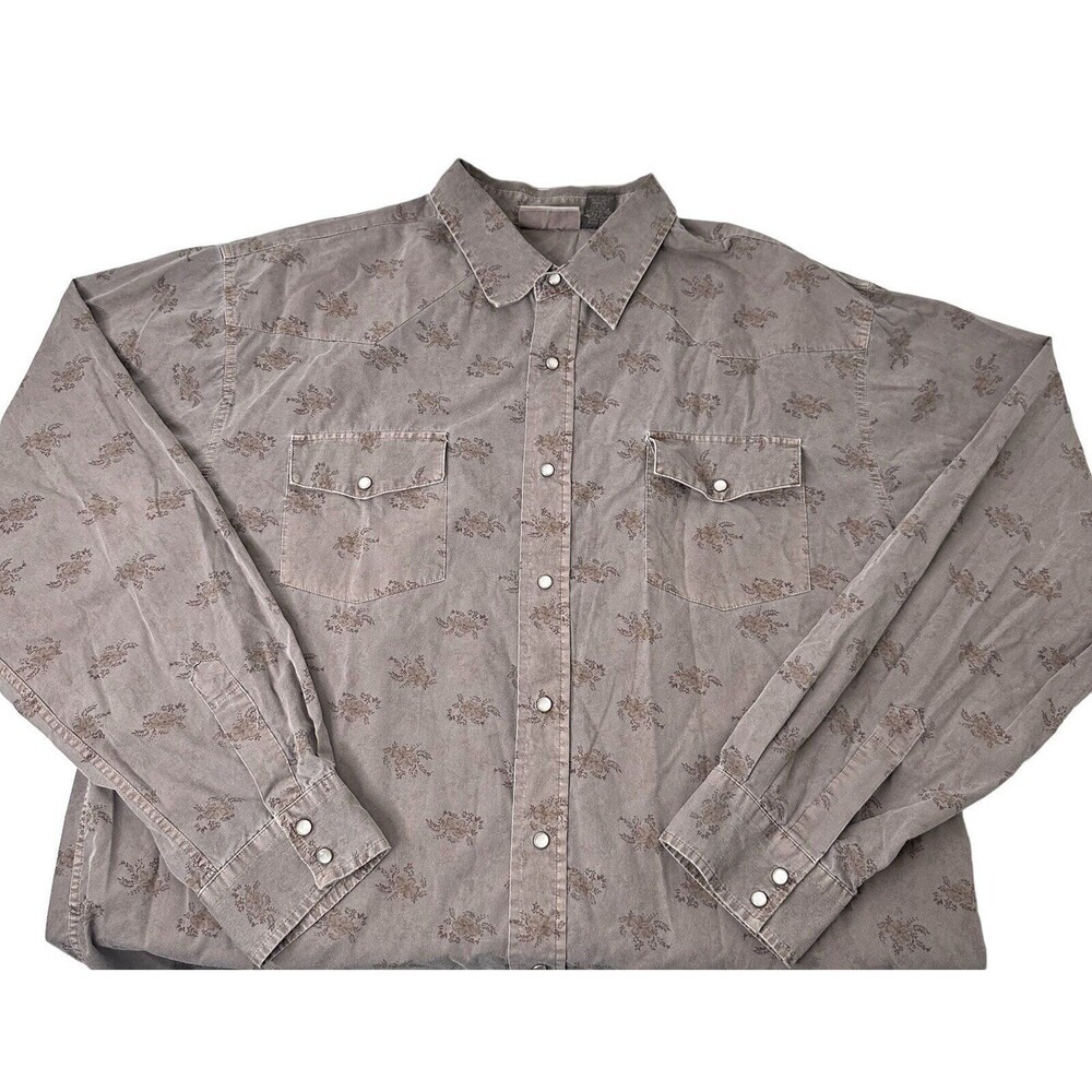 Vtg BKE67 Shirt Mens XL Pearl Snap Floral Western Cowboy Rodeo Roper Long Sleeve